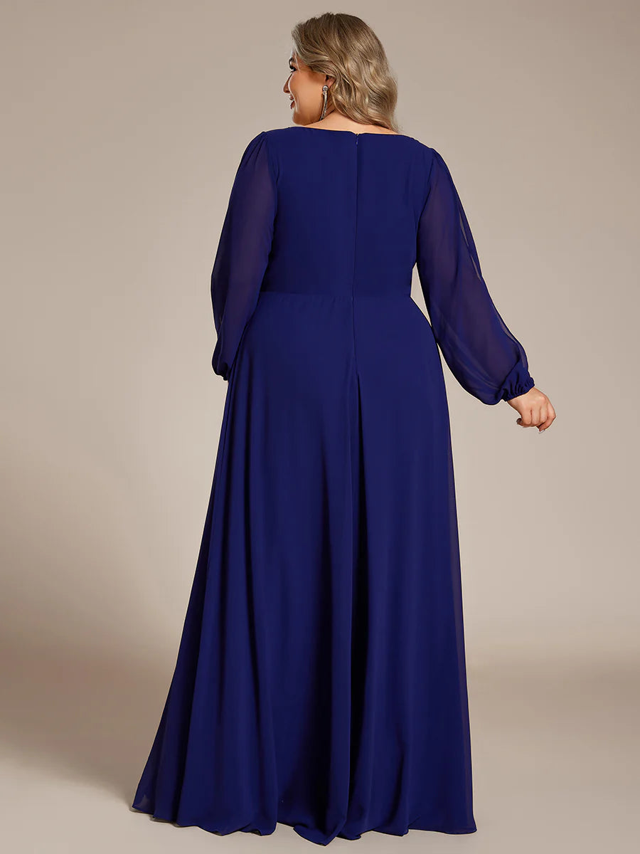 Wholesale Chiffon Plus Size Evening Dresses with Long Lantern Sleeves