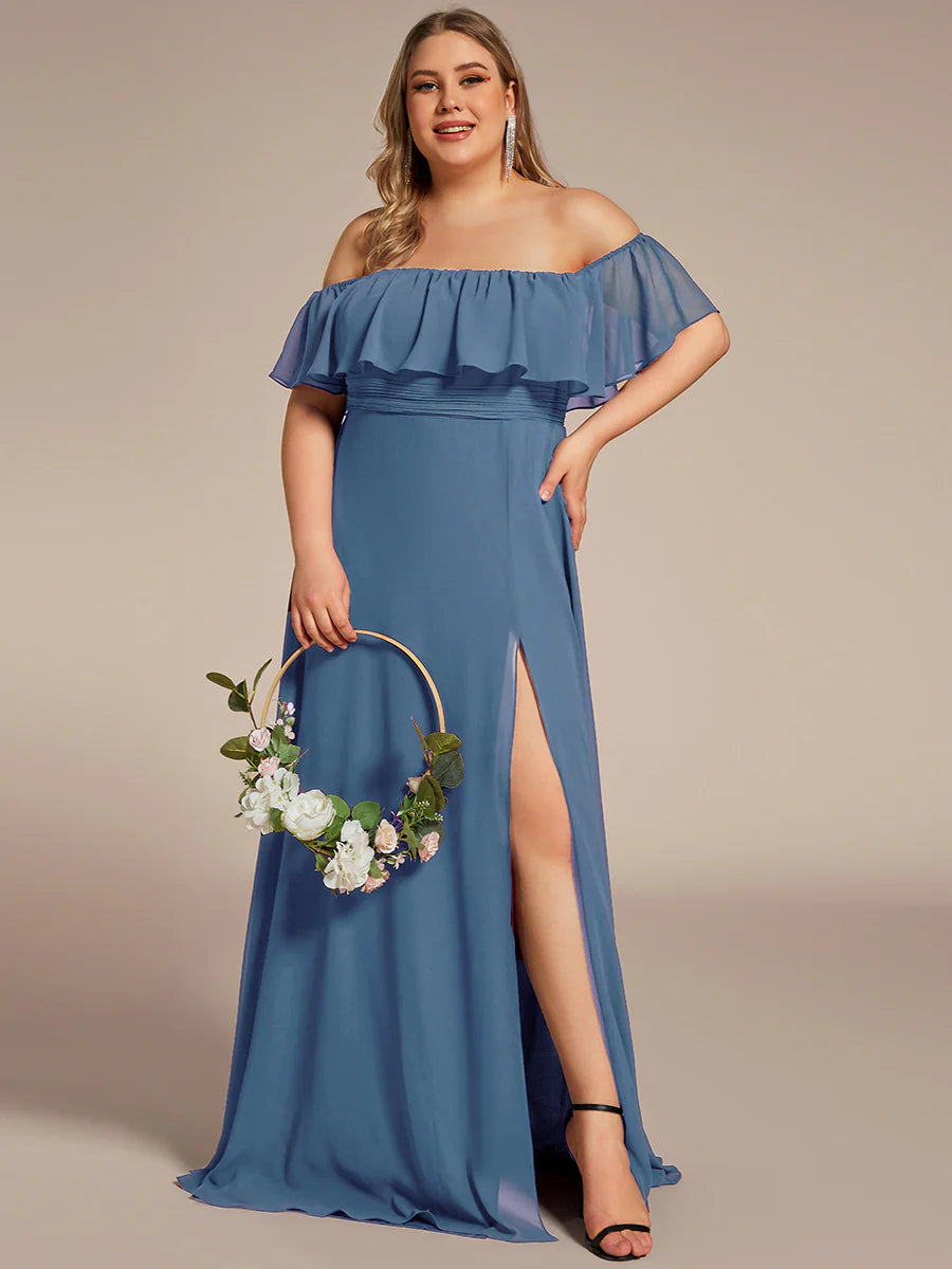 Women's Plus Size Ruffle Thigh Split Wholesale Bridesmaid Dresses