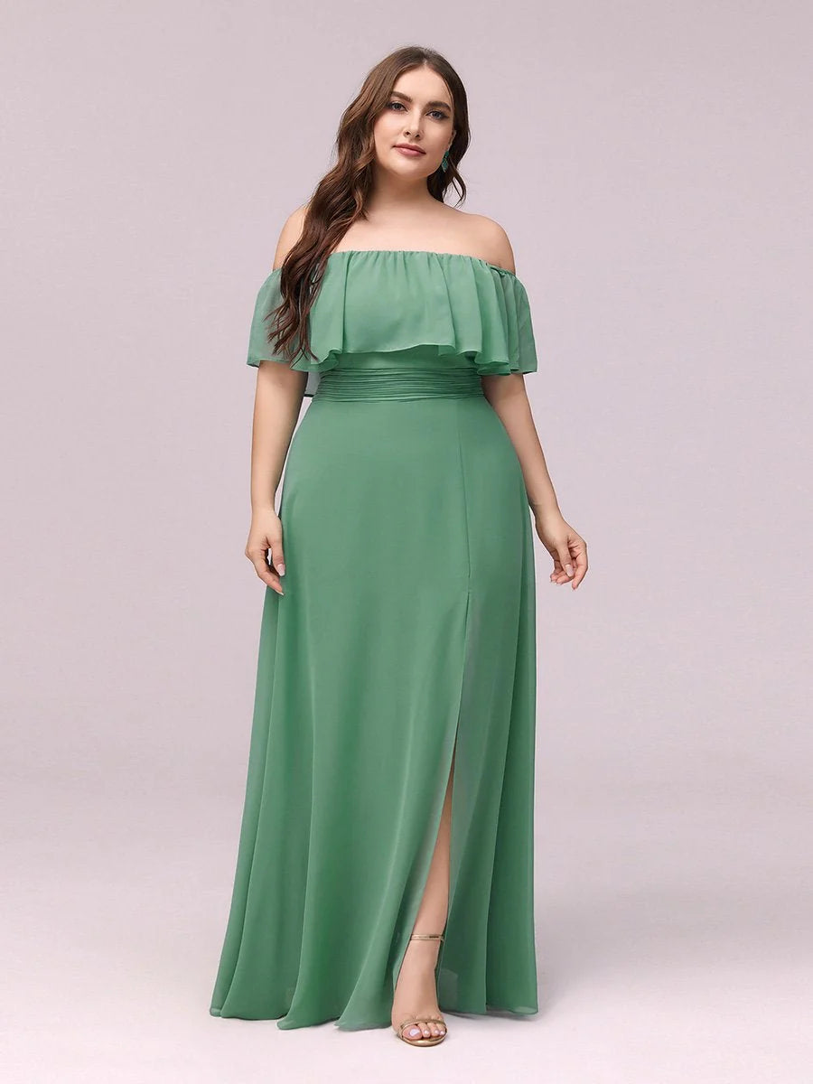 Women's Plus Size Ruffle Thigh Split Wholesale Bridesmaid Dresses