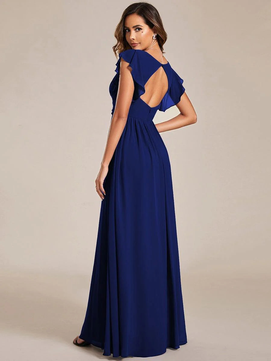 Ever LILYANA|Elegant V-Neck Open Back Ruffled Sleeves Chiffon Bridesmaid Dress