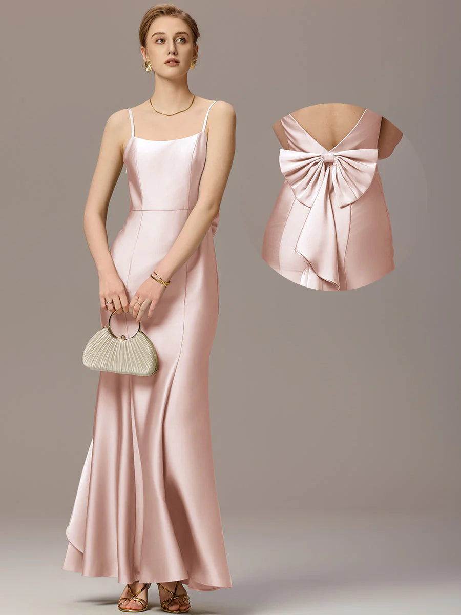 Custom Made Sleeveless Square Neck Backless Mermaid Floor Length Dress with Bowknot Bridesmaid dresses