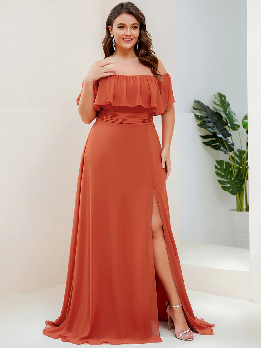 Women's Plus Size Ruffle Thigh Split Wholesale Bridesmaid Dresses