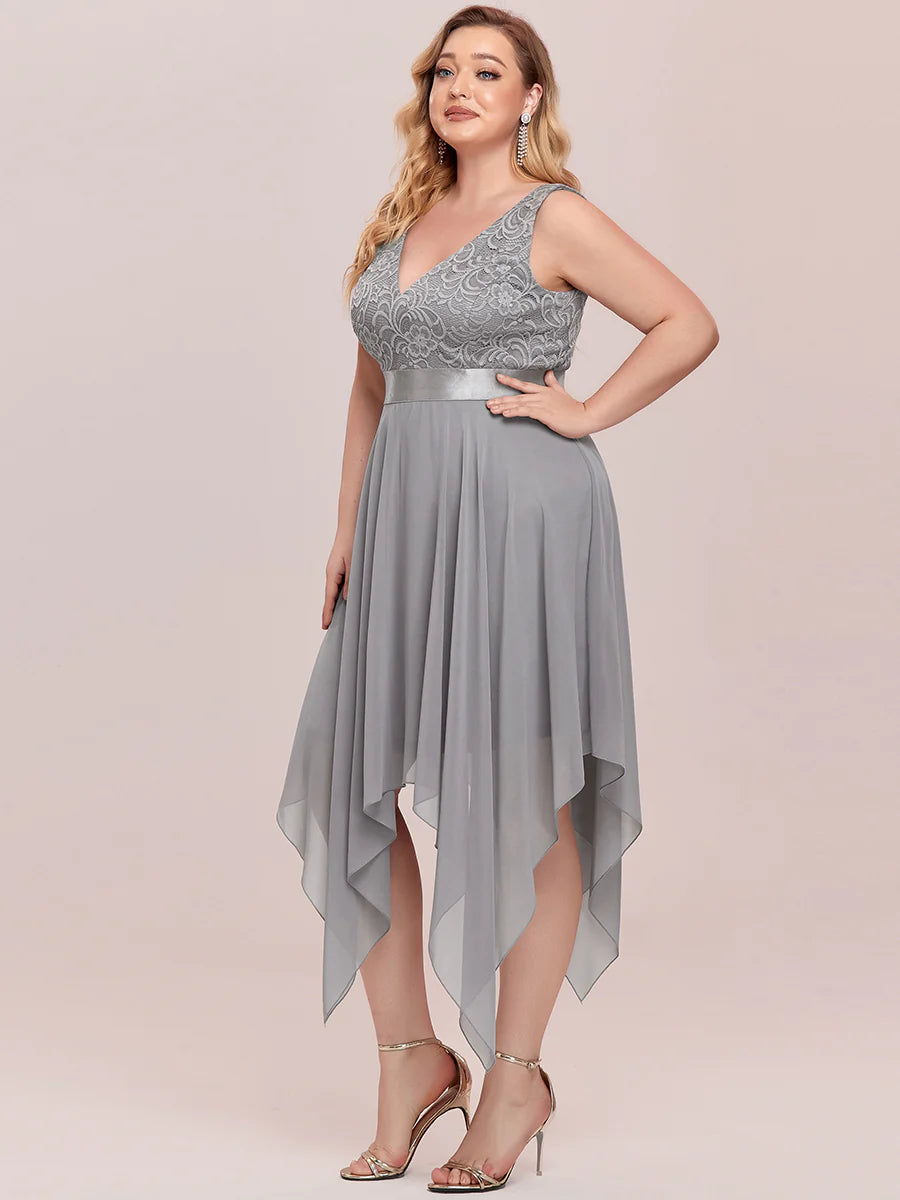 Plus Size Deep V Neck Asymmetrical Hem Sleeveless Wholesale Dresses
