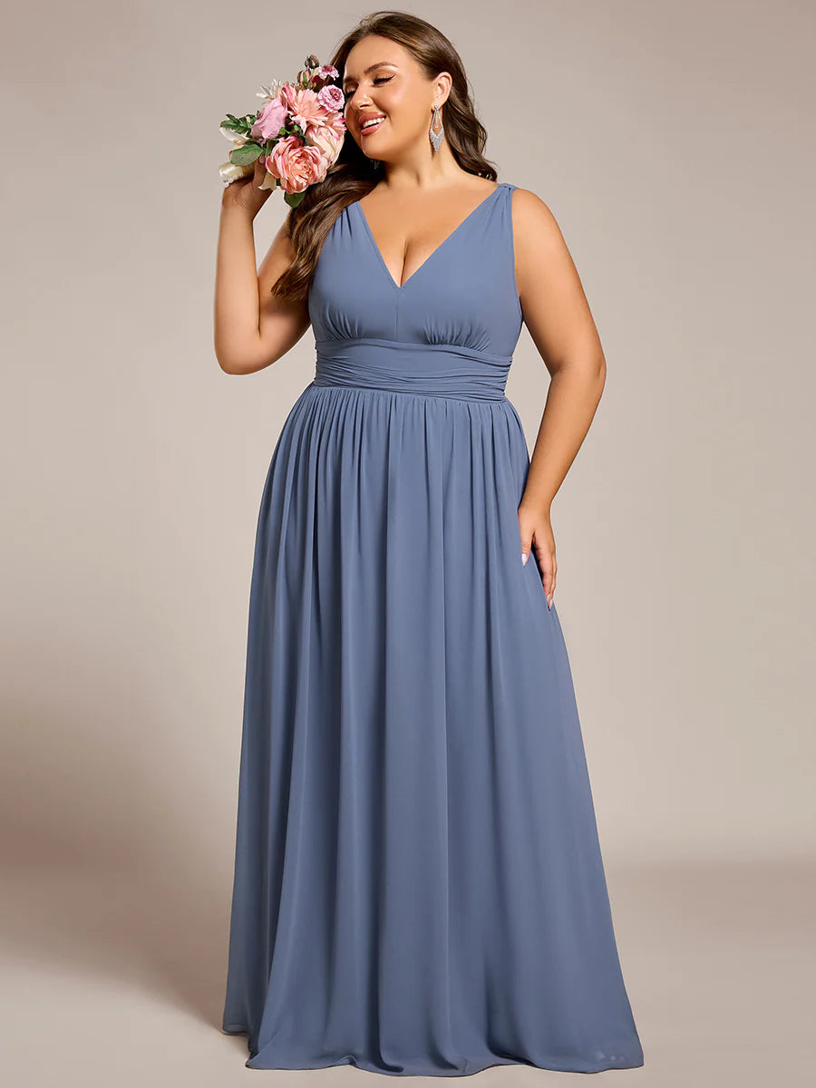 Double V-Neck Maxi Long Wholesale Plus Size Evening Dresses