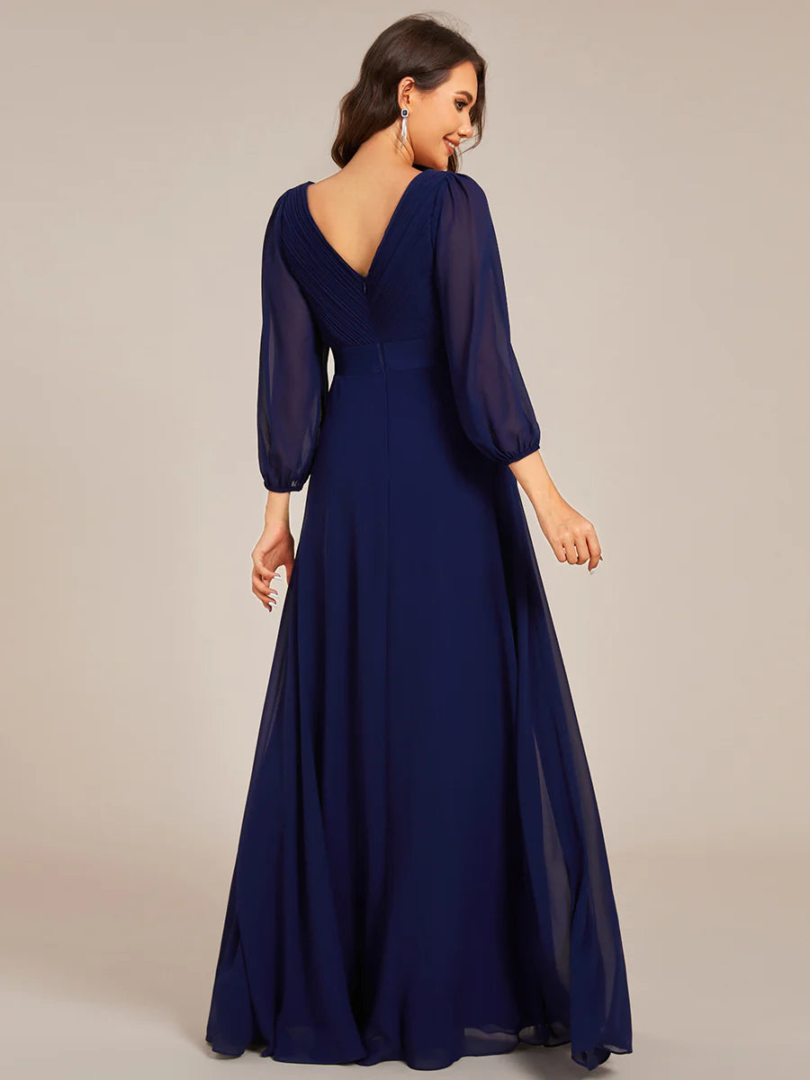 Classical Floor Length Long Sleeves Empire Waist Chiffon Evening Dresses