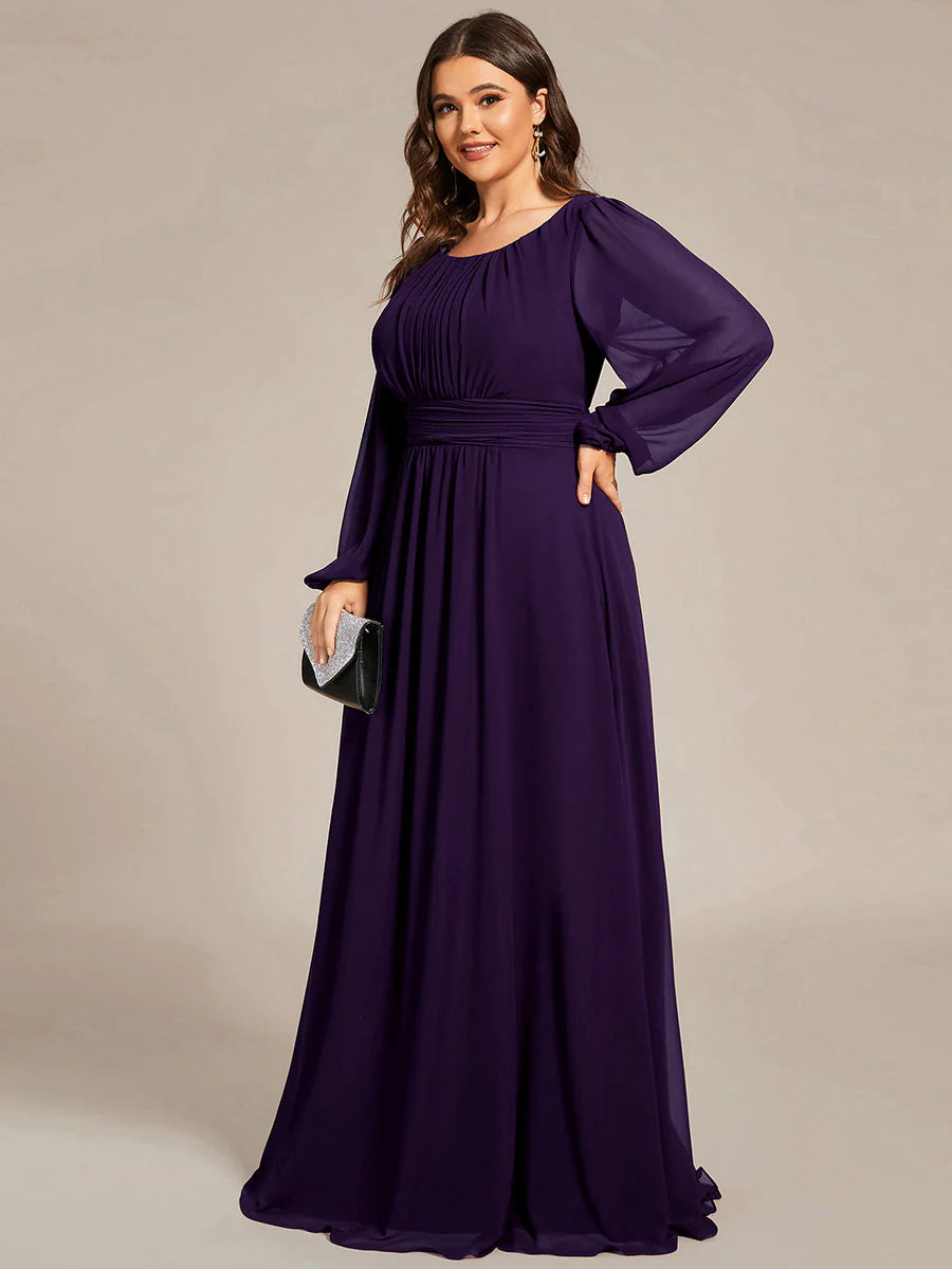 Plus Size Round Neck Wholesale Bridesmaid Dresses with Long Lantern Sleeves