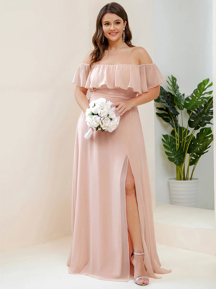 Women's Plus Size Ruffle Thigh Split Wholesale Bridesmaid Dresses