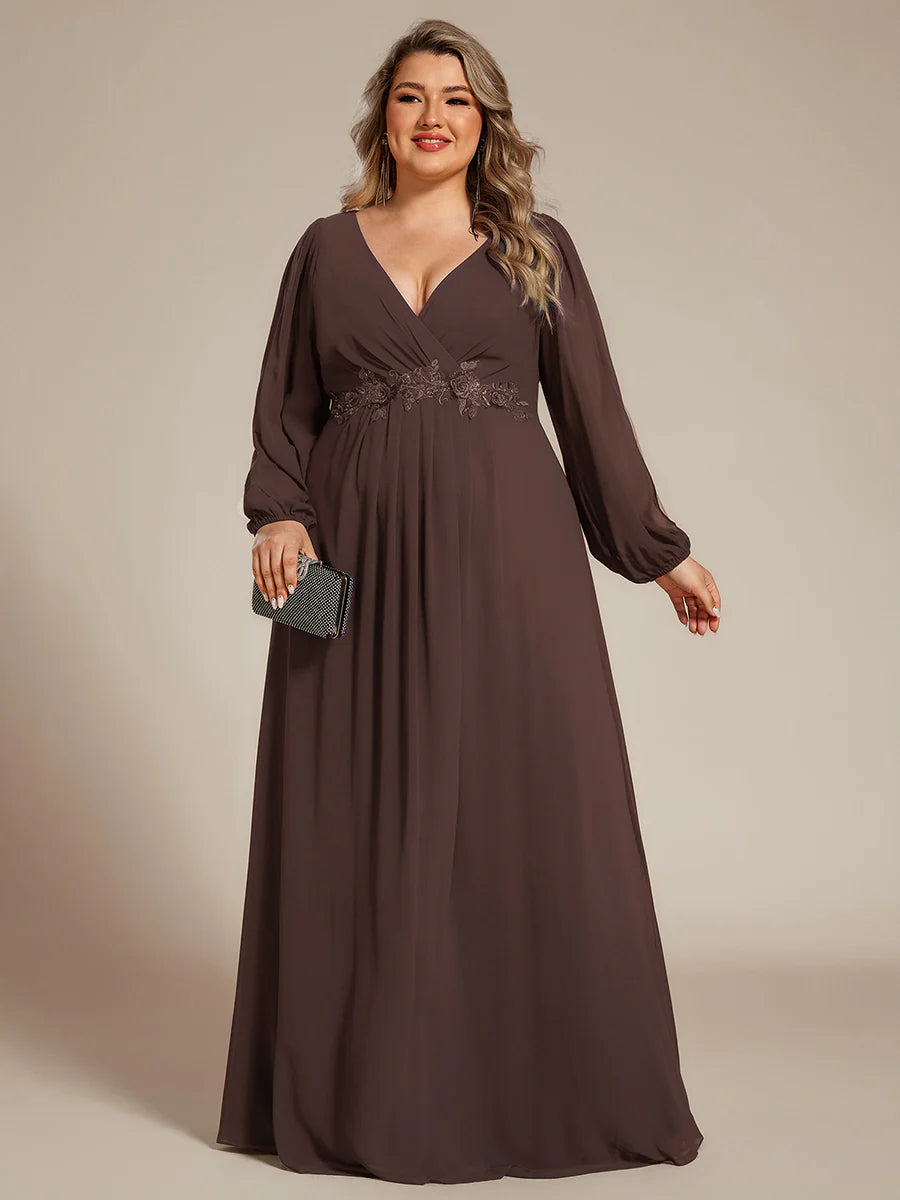 Wholesale Chiffon Plus Size Evening Dresses with Long Lantern Sleeves