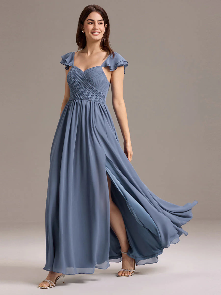 Custom Made Sleeveless One Shoulder Pleated A-Line Floor Length Bridesmaid Dresses