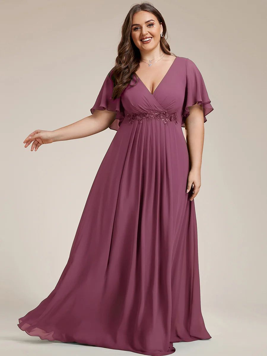 Plus V Neck Appliques Pleated Wholesale Bridesmaid Dresses