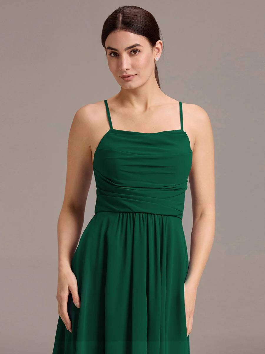 Custom Solutions Sleeveless Cowl Neck High-Low A-Line Non-Stretch Bridesmaid Dresses