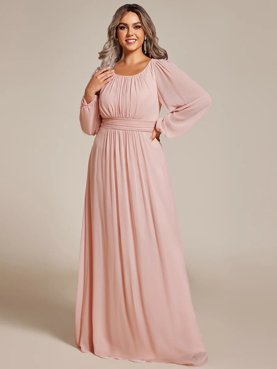 Plus Size Round Neck Wholesale Bridesmaid Dresses with Long Lantern Sleeves