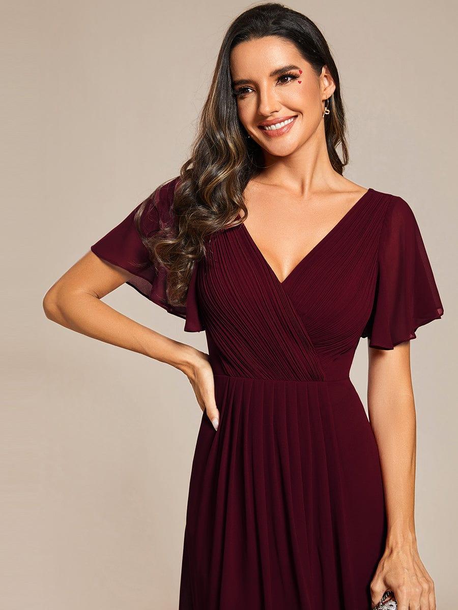 Chic V Neck High-Low Short Sleeve Wedding Guest Dress