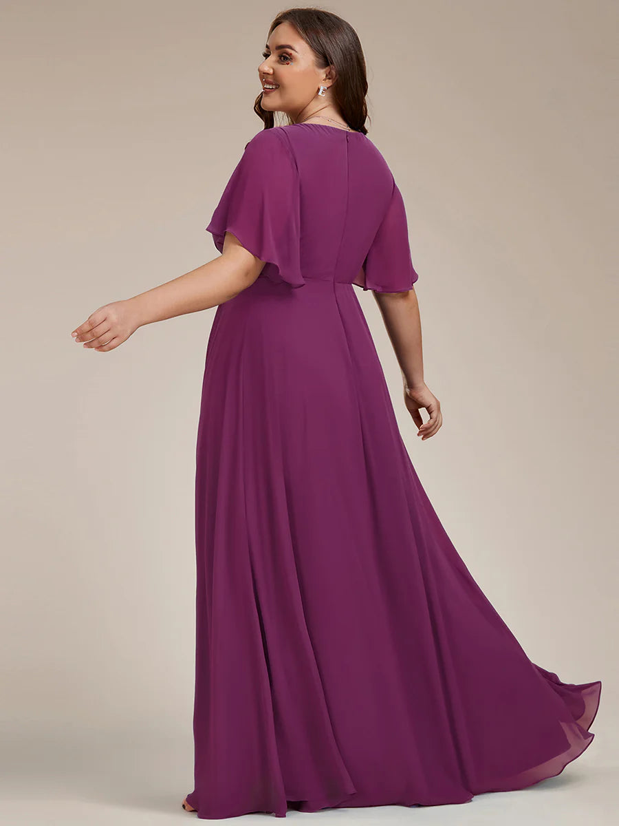 Plus V Neck Appliques Pleated Wholesale Bridesmaid Dresses