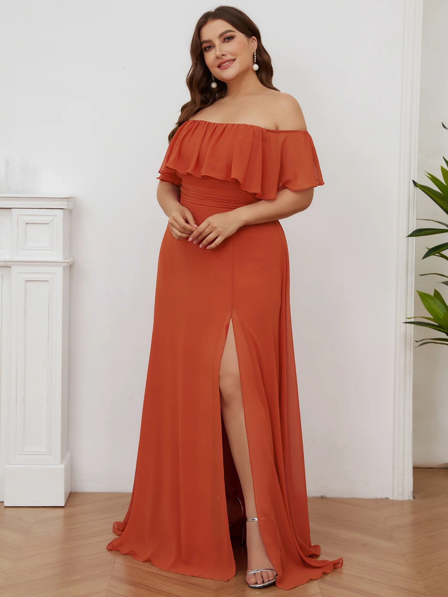 Women's Plus Size Ruffle Thigh Split Wholesale Bridesmaid Dresses