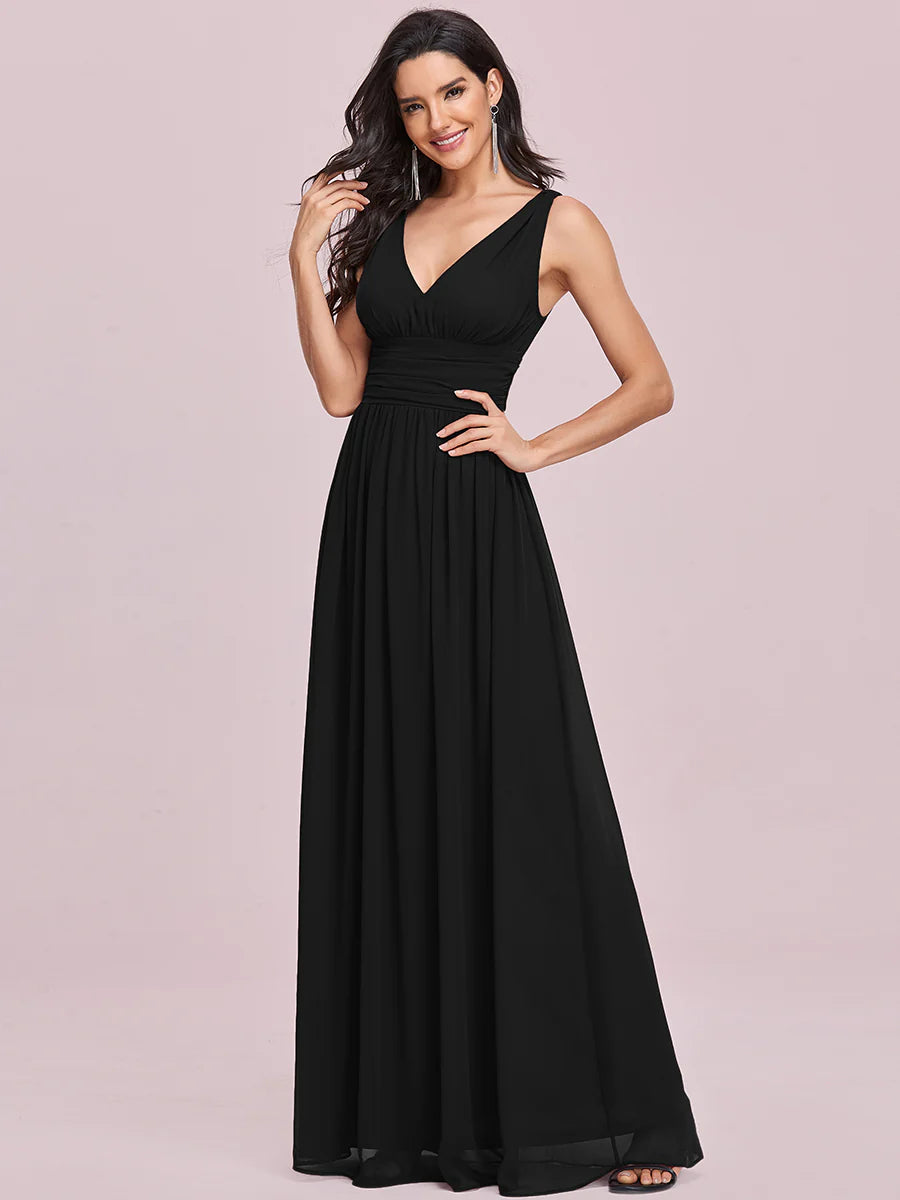 Elegant Double V-Neck Maxi Long Wholesale Bridesmaid Dresses