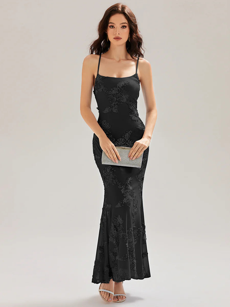 Adjustable Spaghetti Strap Backless Fishtail Maxi Evening Dresses