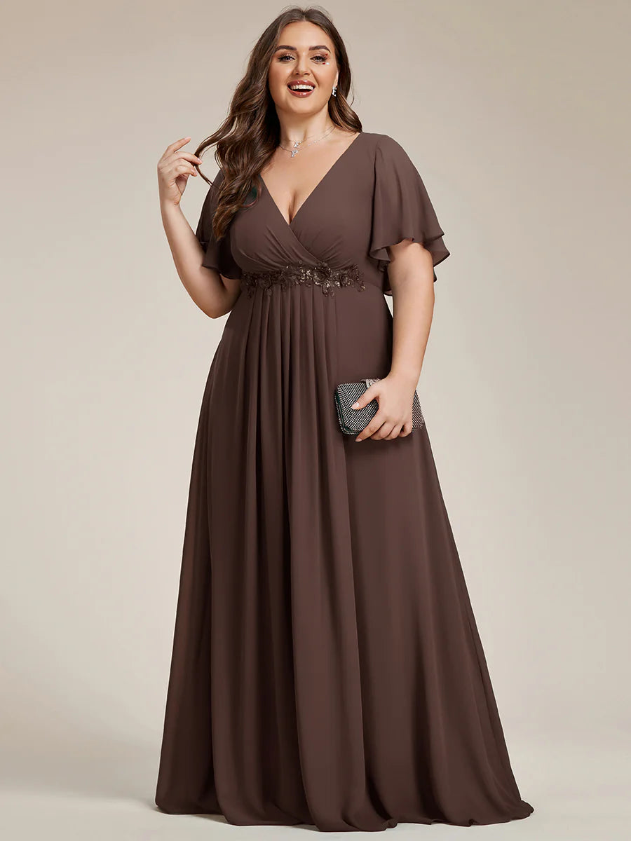 Plus V Neck Appliques Pleated Wholesale Bridesmaid Dresses