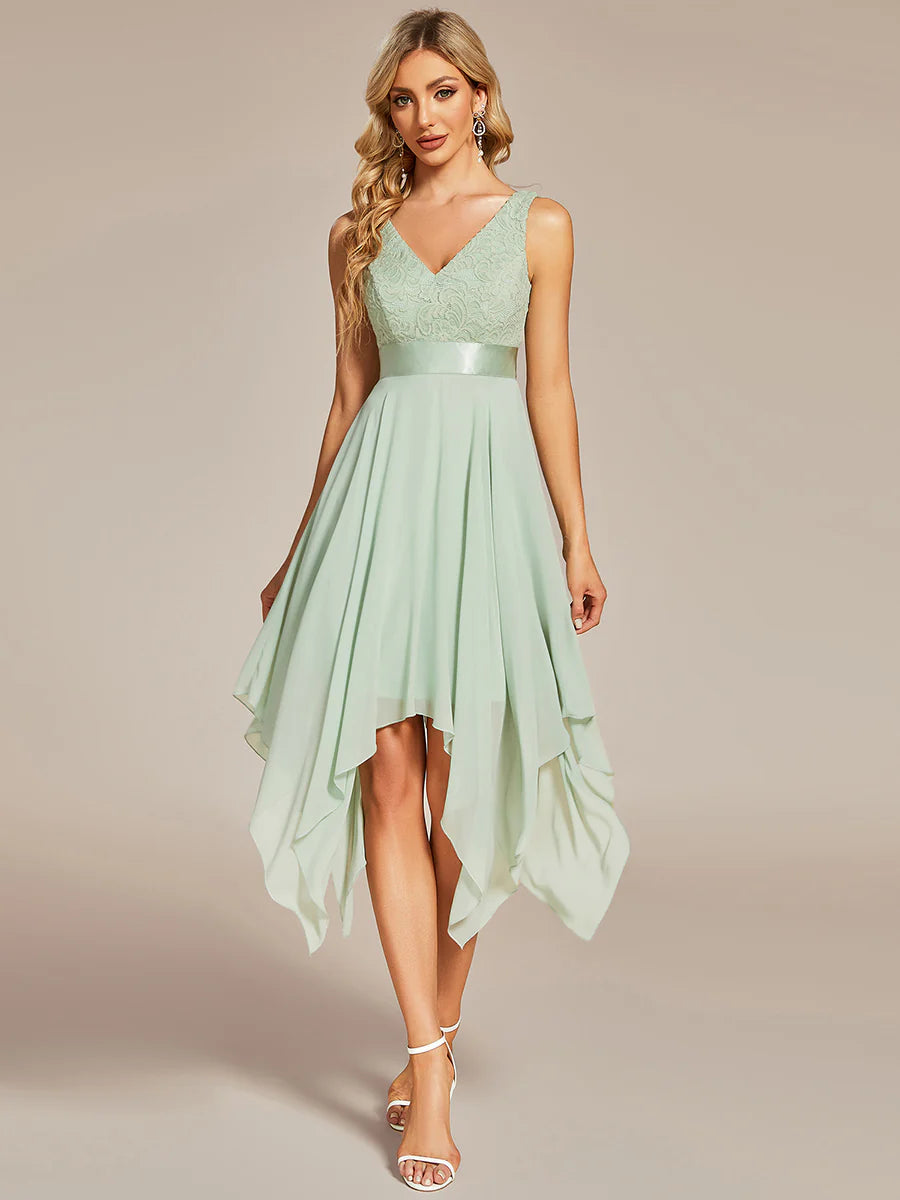 Bestsellers V Neck Lace Chiffon Homecoming Prom Dresses For Wholesale
