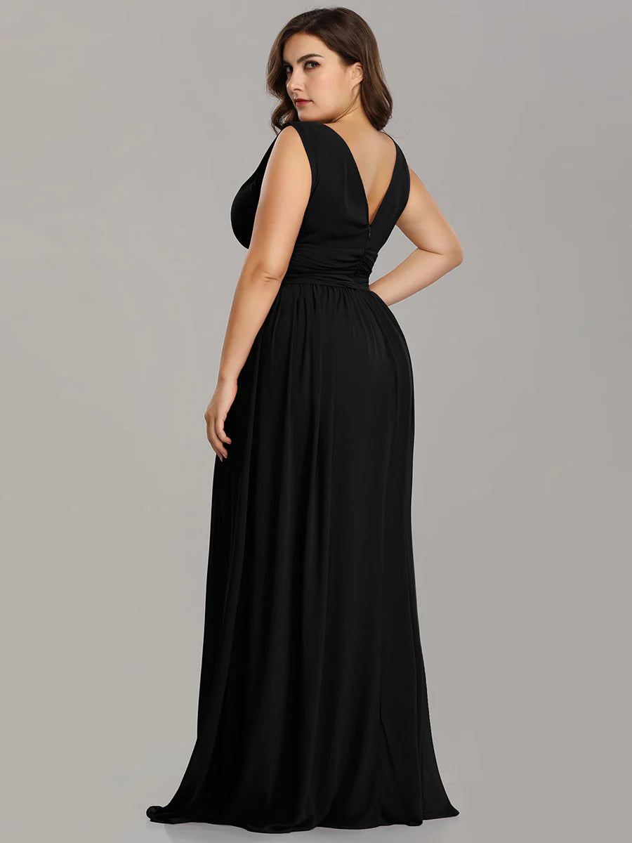 Double V-Neck Maxi Long Wholesale Plus Size Evening Dresses