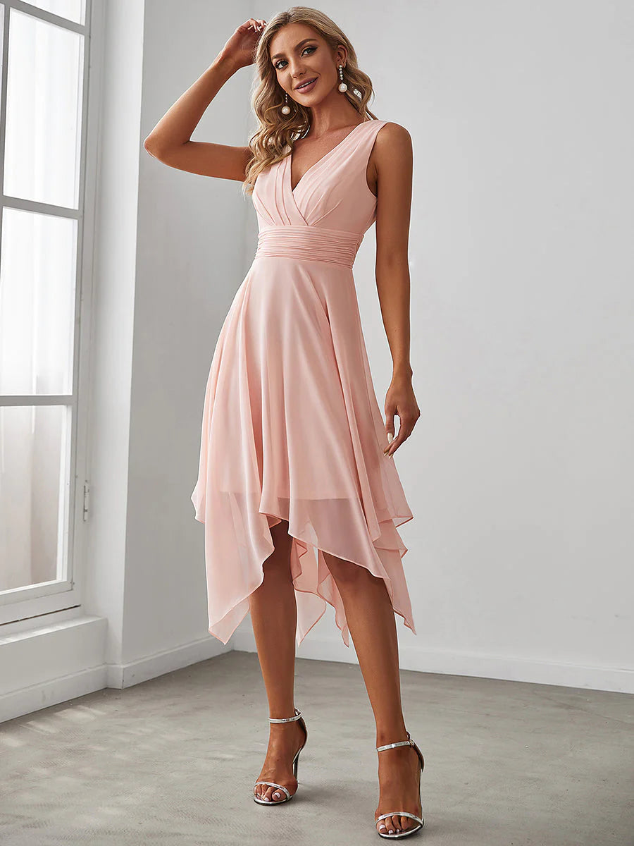 Pretty Wholesale Knee Length Chiffon Bridesmaid Dress with Irregular Hem