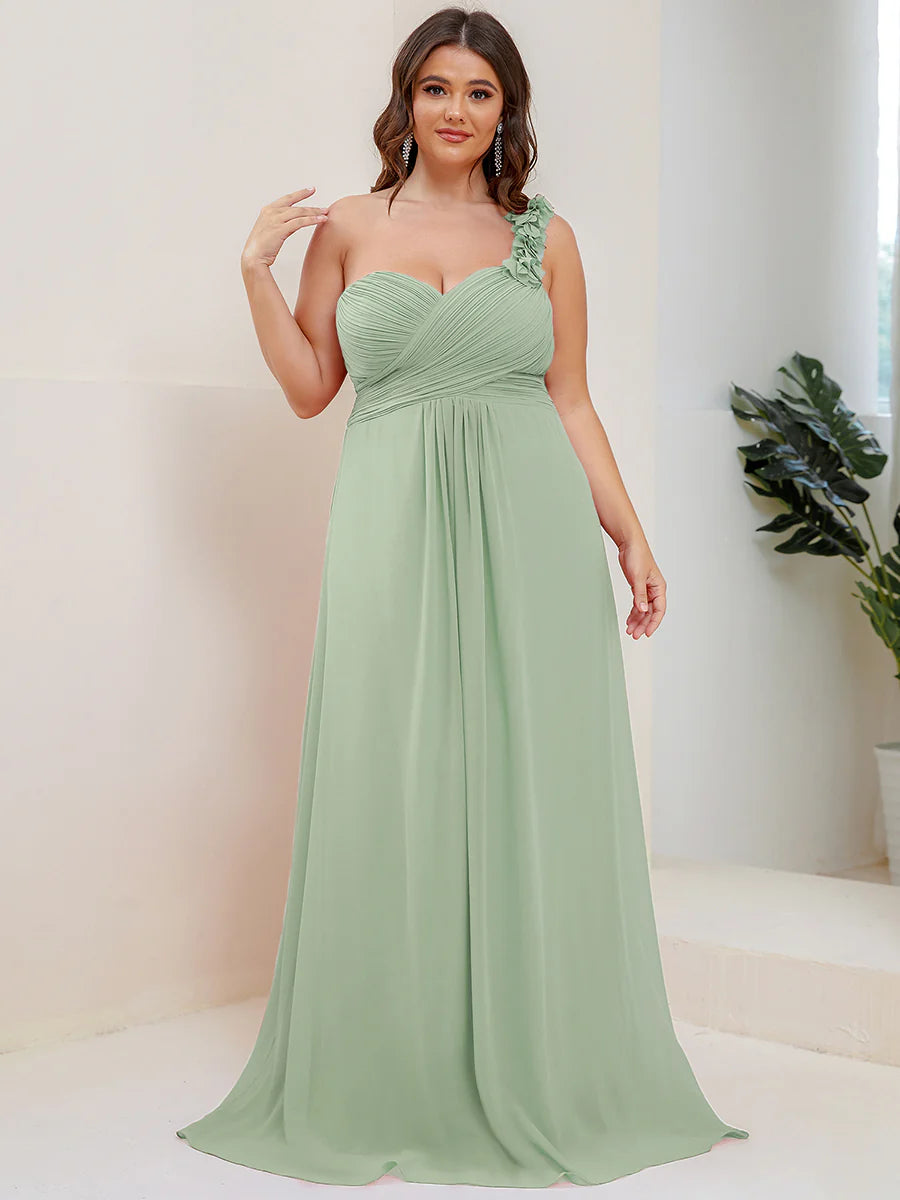 One Shoulder Plus Size Wholesale Chiffon Bridesmaid Dresses