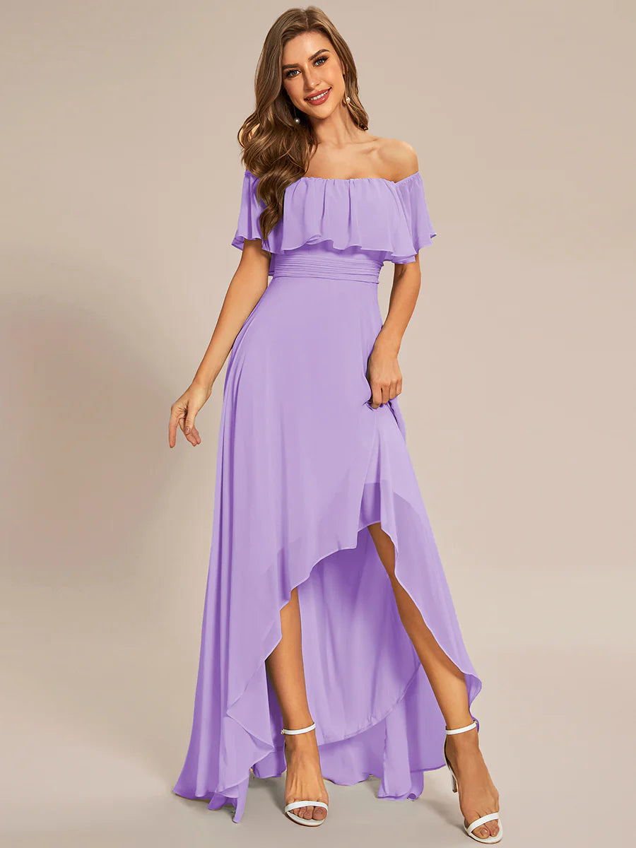 Off Shoulder Chiffon Split Wholesale Bridesmaid Dresses