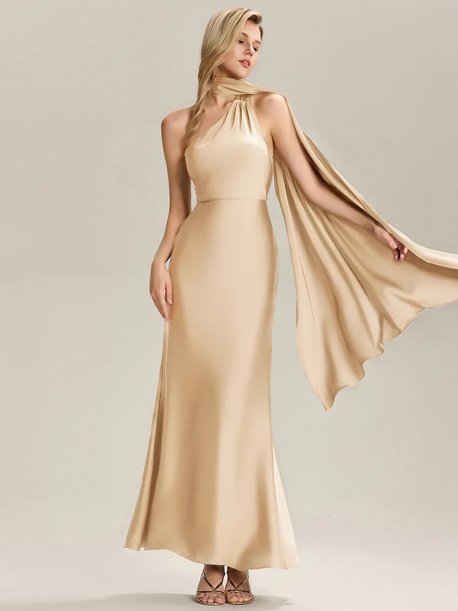 Short Sleeves V-Neck Backless Fishtail Floor Length Bridesmaid Dresses