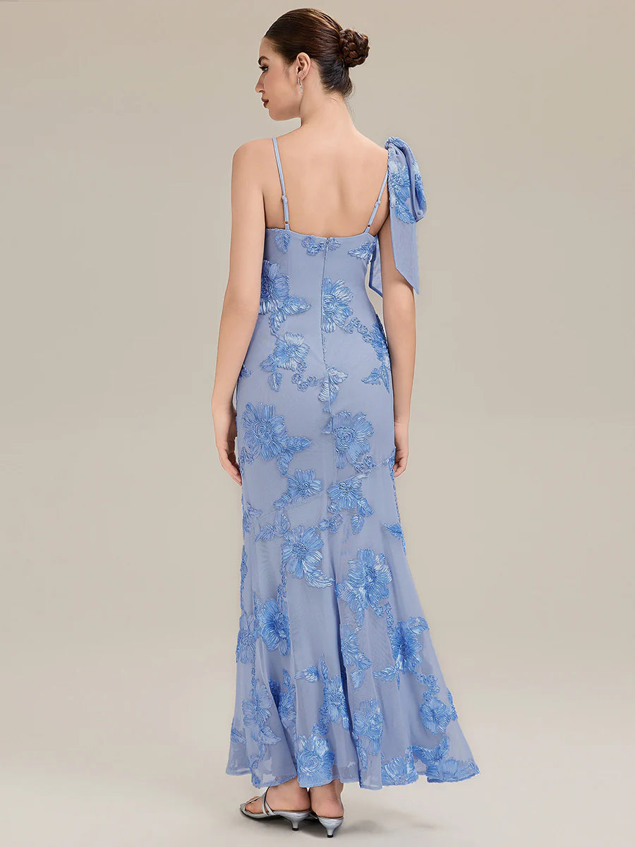 Sleeveless Floral Jacquard Cowl Neck Fishtail Floor Length Evening Dresses