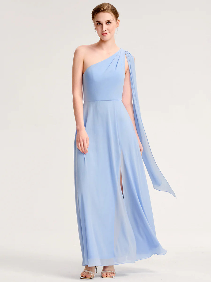 Sleeveless A-Line Floor Length Asymmetrical Dress with Thigh-High Slit