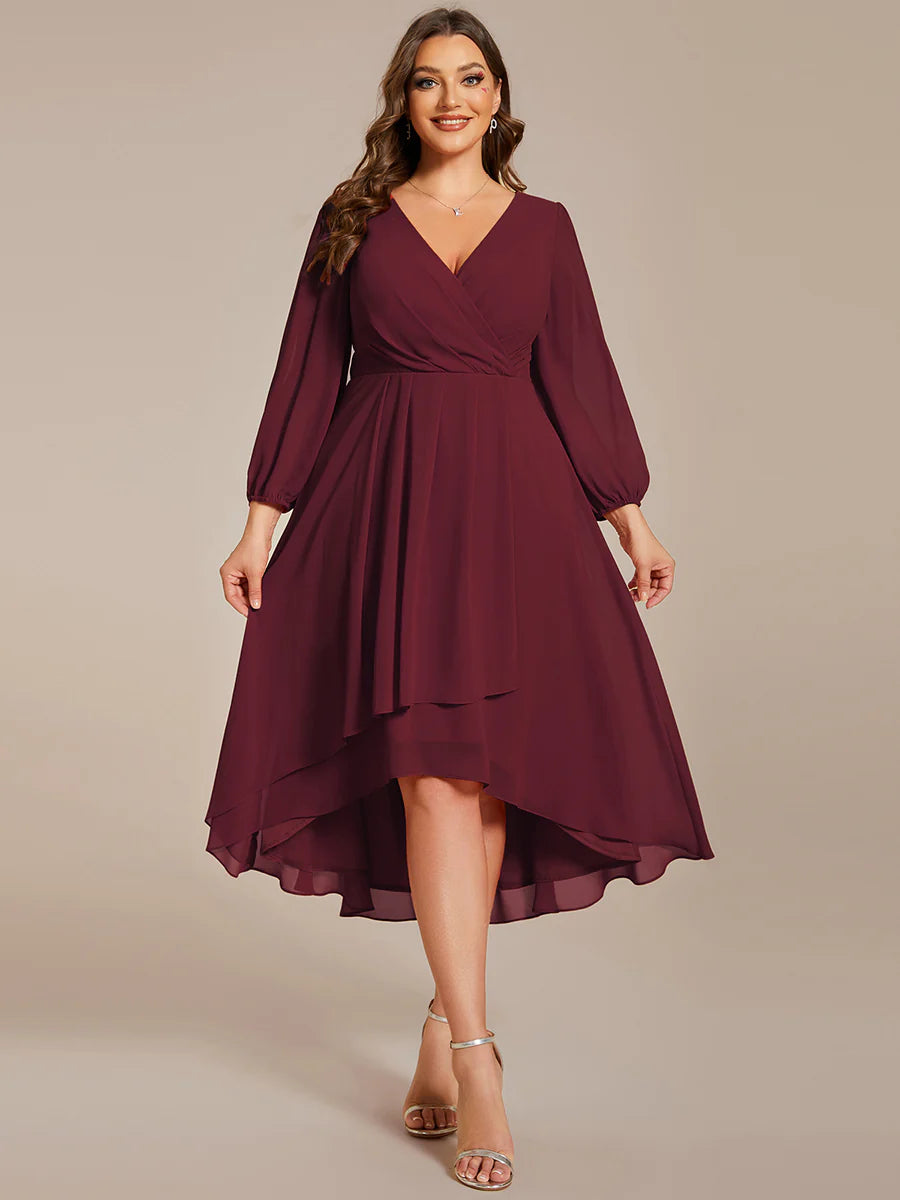 Plus Size Knee-Length Homecoming Cocktail Dresses With Long Sleeves