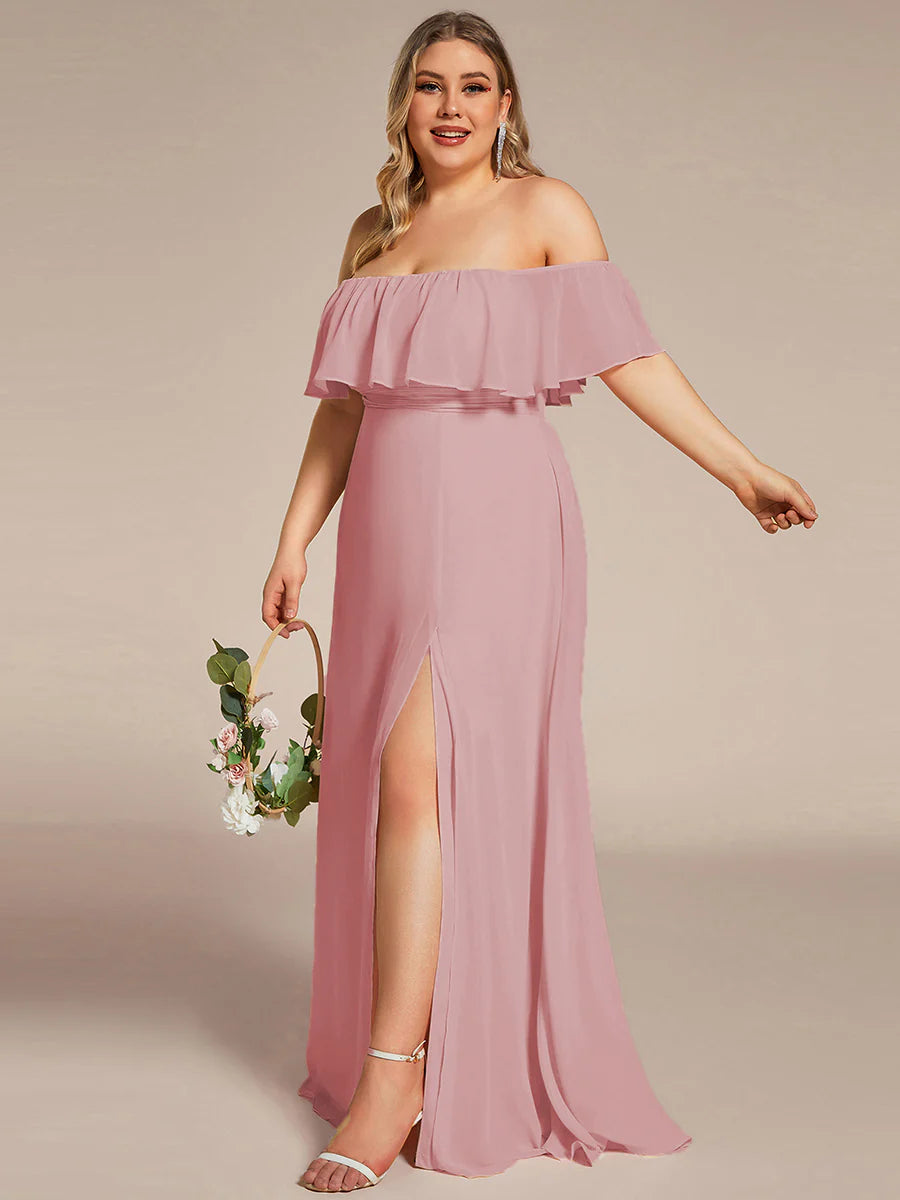 Women's Plus Size Ruffle Thigh Split Wholesale Bridesmaid Dresses