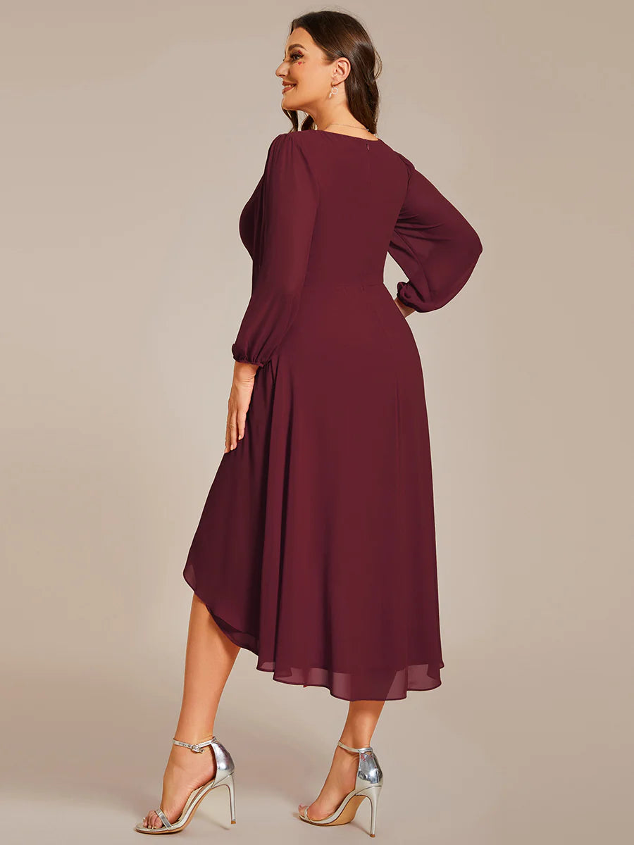 Plus Size Knee-Length Homecoming Cocktail Dresses With Long Sleeves