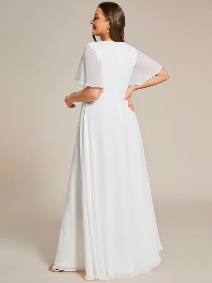 Plus V Neck Appliques Pleated Wholesale Bridesmaid Dresses