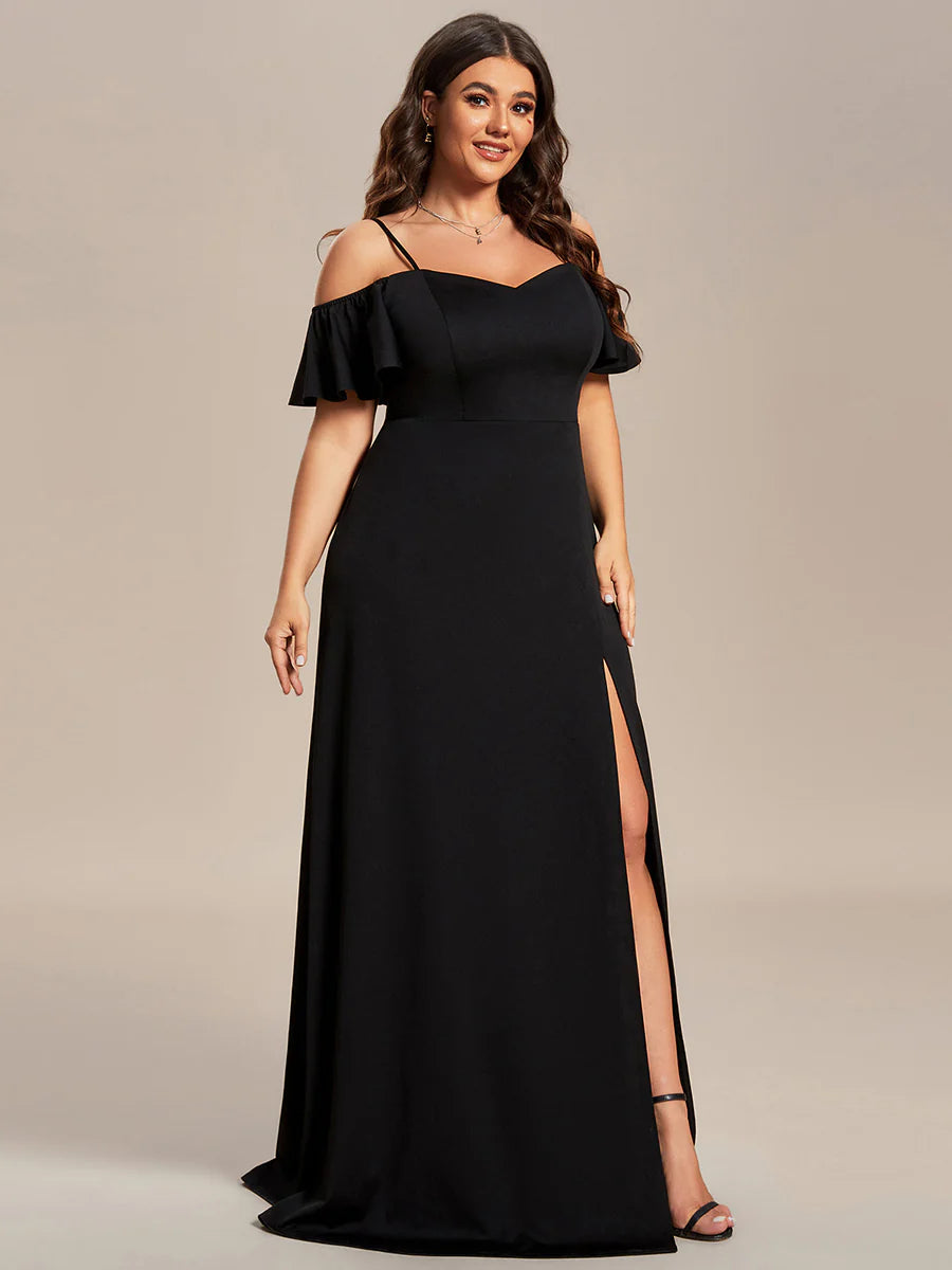 Plus Off Shoulder Floor Length A Line Sleeveless Wholesale Knitted Evening Dresses