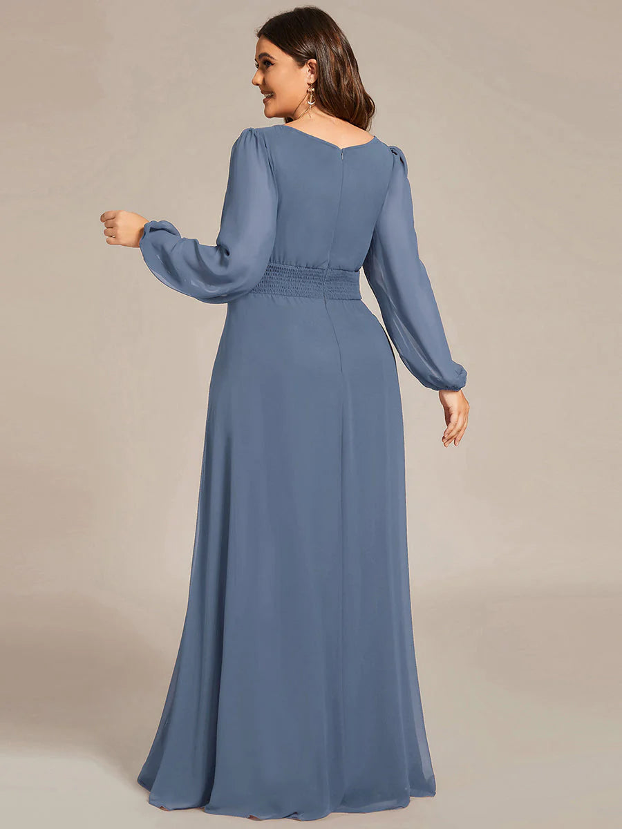 Plus Size Round Neck Wholesale Bridesmaid Dresses with Long Lantern Sleeves