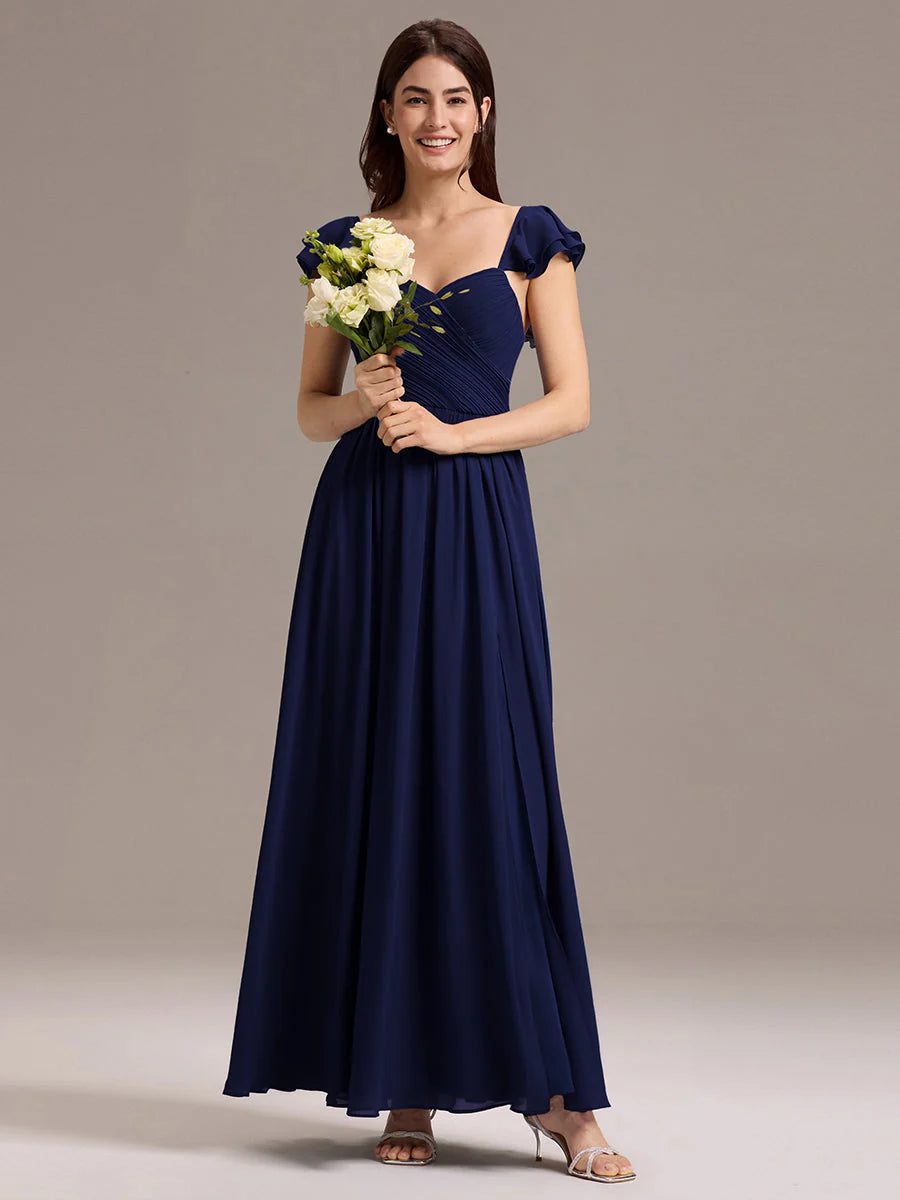 Custom Made Sleeveless One Shoulder Pleated A-Line Floor Length Bridesmaid Dresses
