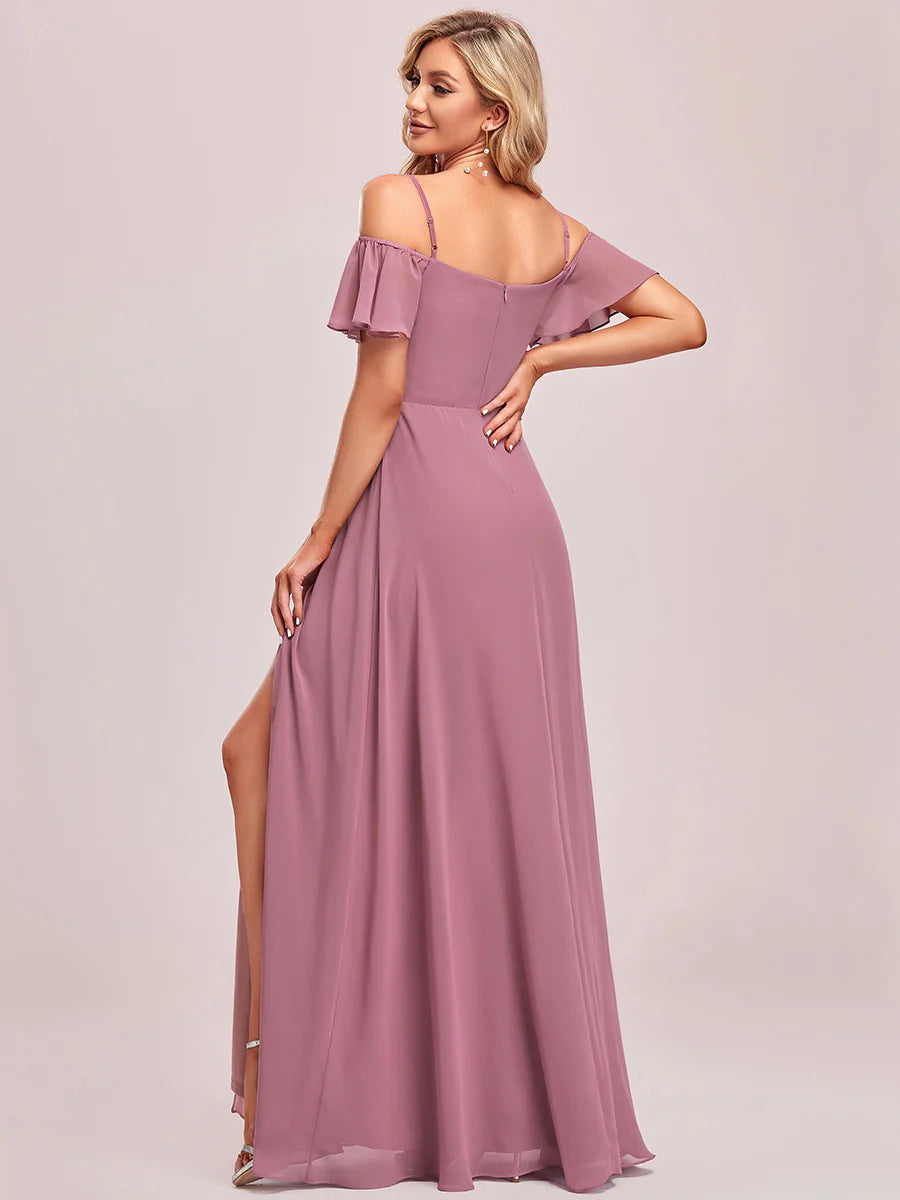 Wholesale High Split Chiffon Bridesmaid Dress With Spaghetti Straps