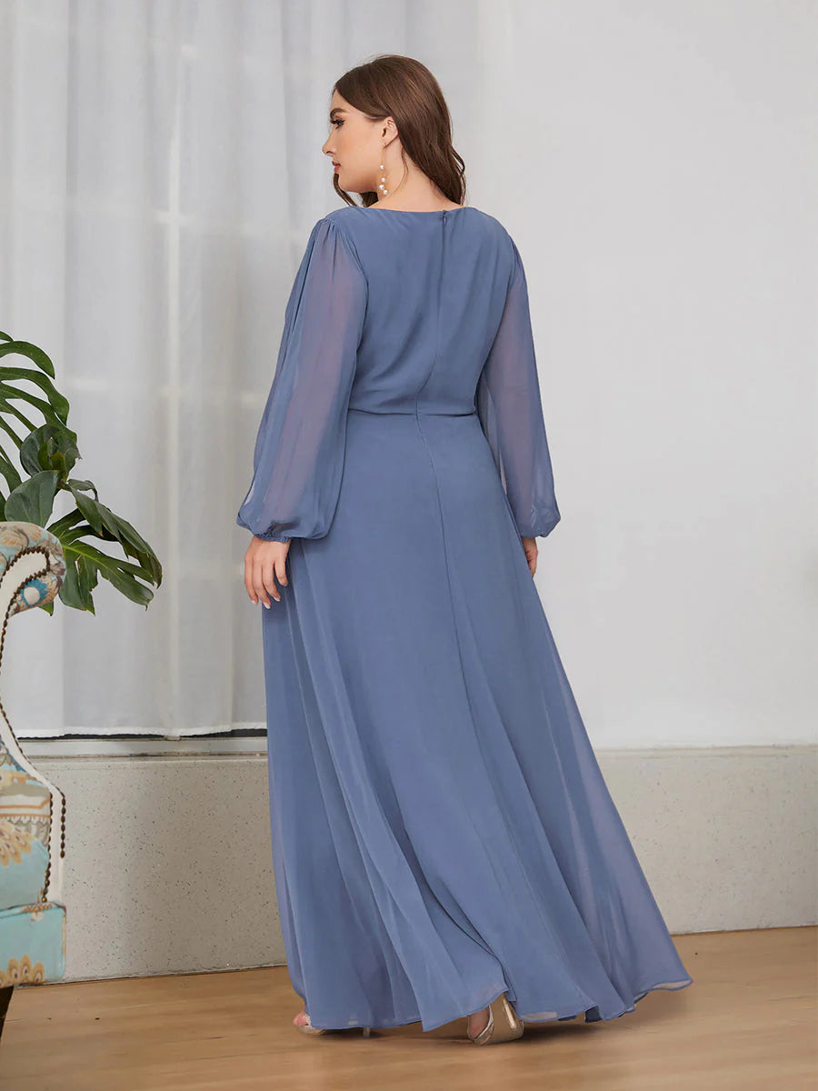 Wholesale Chiffon Plus Size Evening Dresses with Long Lantern Sleeves