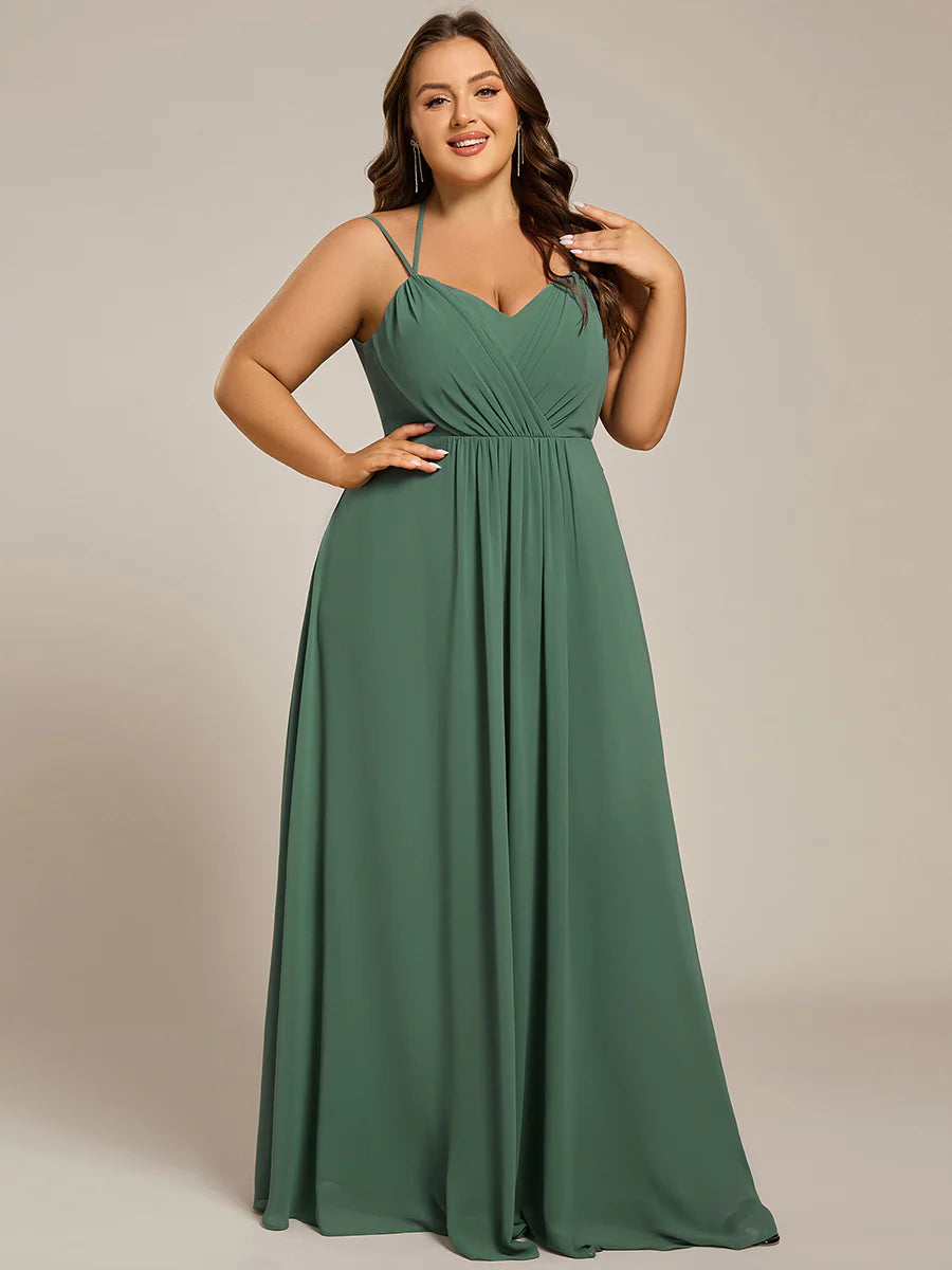 Plus Size Sleeveless V-Neck Appliques A-Line Floor Length Bridesmaid Dresses