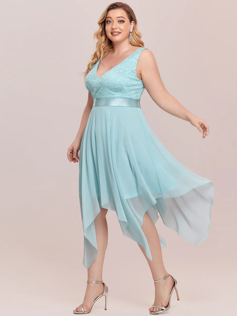 Plus Size Deep V Neck Asymmetrical Hem Sleeveless Wholesale Dresses