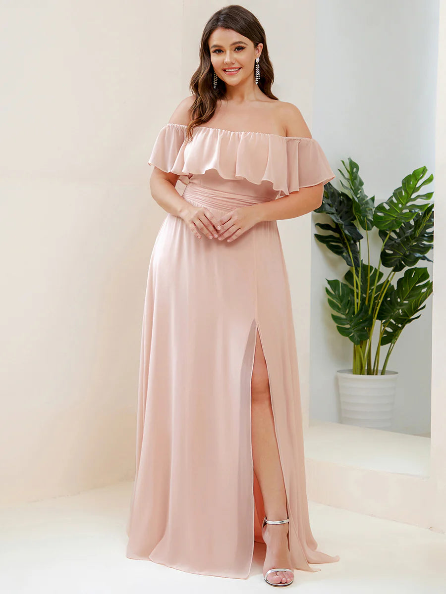Women's Plus Size Ruffle Thigh Split Wholesale Bridesmaid Dresses