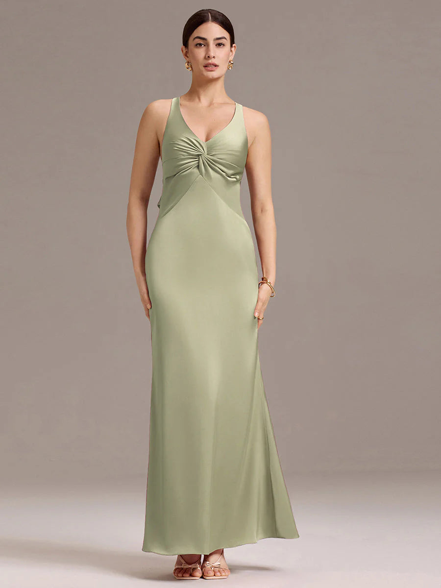 Custom Solutions Sleeveless Deep V-Neck Backless Mermaid Floor Length Bridesmaid Dresses
