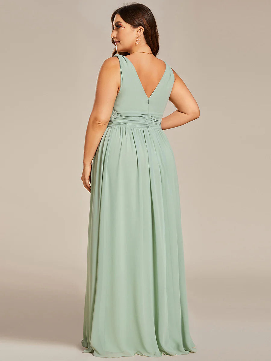 Double V-Neck Maxi Long Wholesale Plus Size Evening Dresses