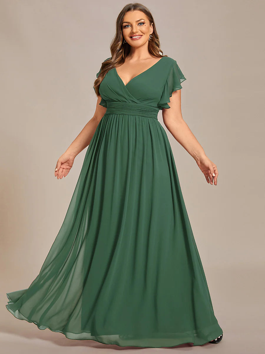 Plus V Neck Pleated Belted Ruffles Wholesale Bridesmaid Dresses