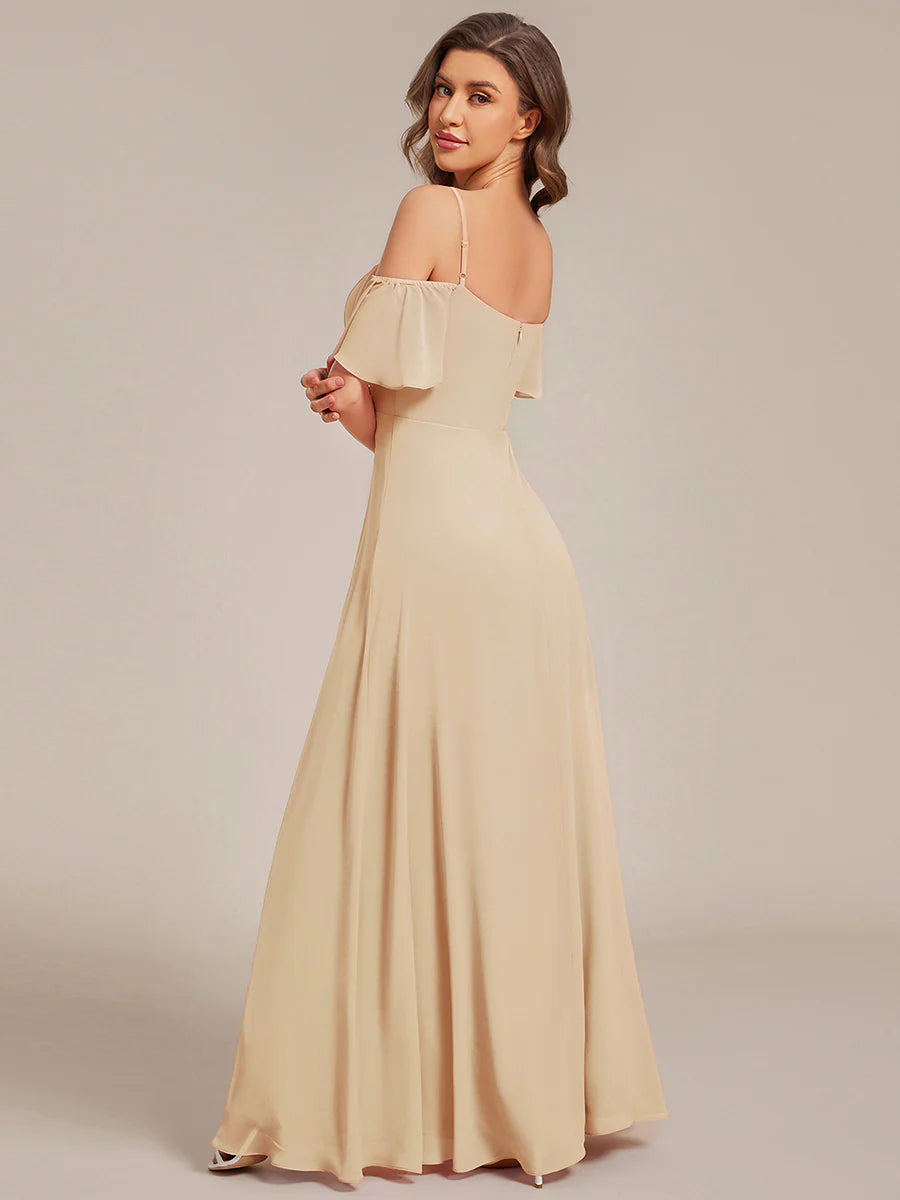 Wholesale High Split Chiffon Bridesmaid Dress With Spaghetti Straps