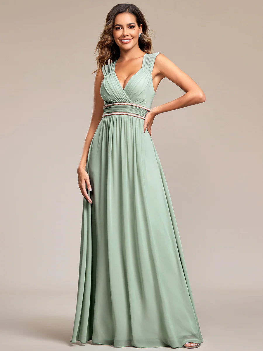 Sleeveless Floor Length V Neck Wholesale Bridesmaid dresses