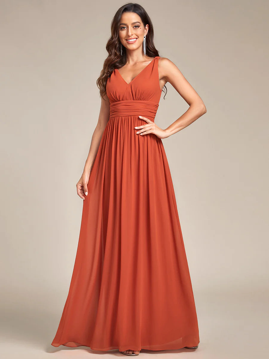 Elegant Double V-Neck Maxi Long Wholesale Bridesmaid Dresses