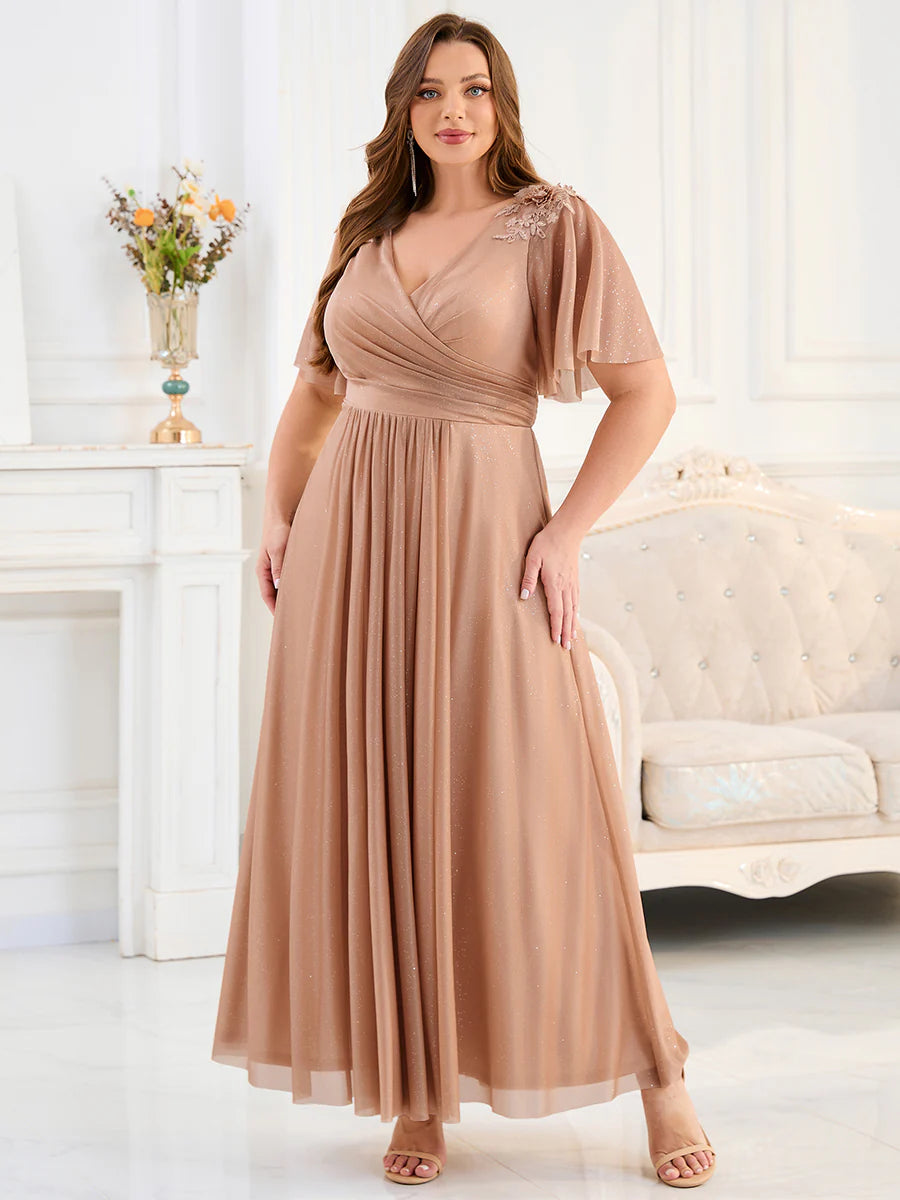 Bulk Wholesale Evening Sequin Dresse with Pleated Applique Details