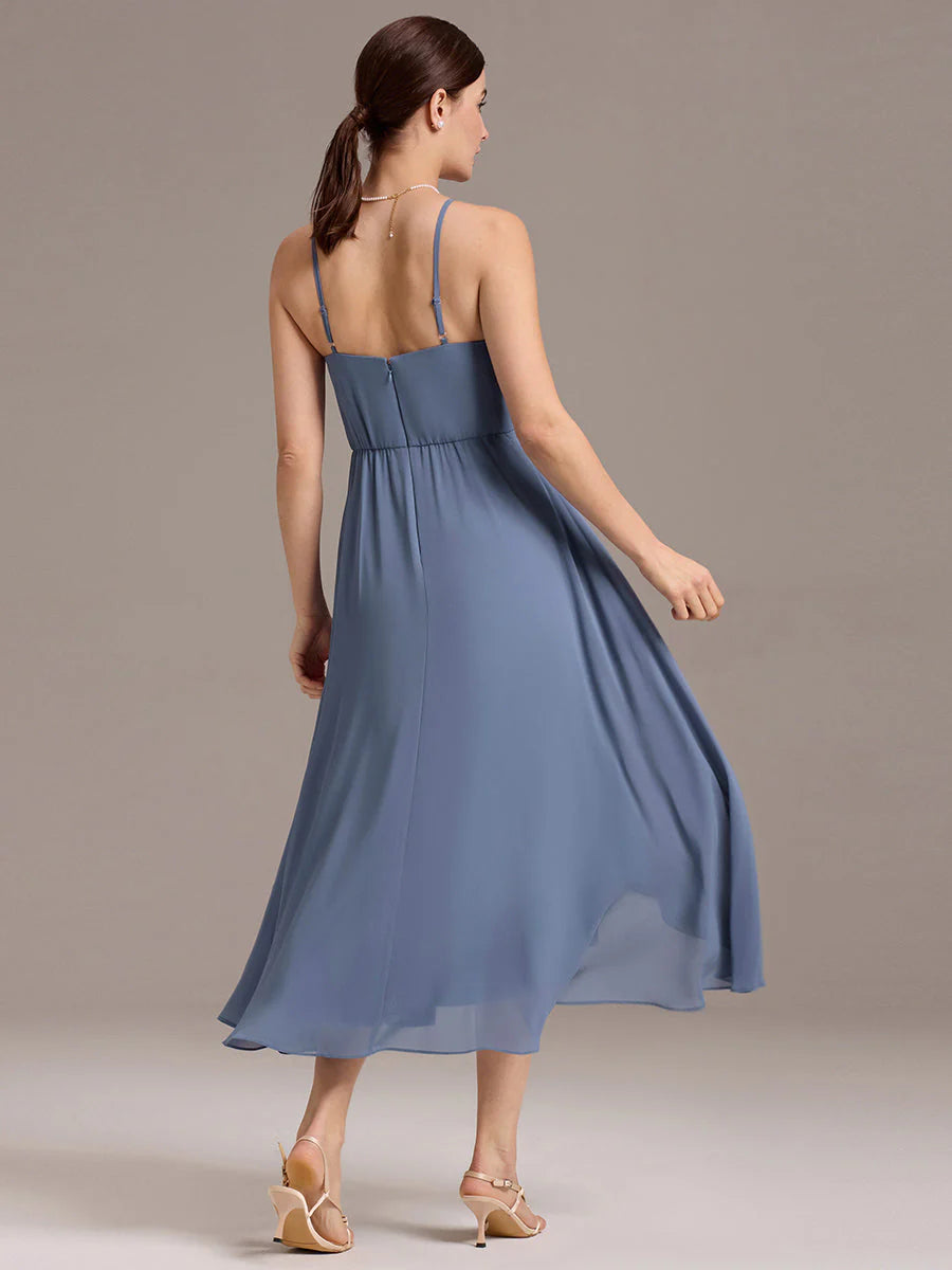 Custom Solutions Sleeveless Cowl Neck High-Low A-Line Non-Stretch Bridesmaid Dresses